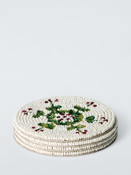 John Lewis Berry Beaded Coaster, Set of 4, White/Red/Green - view 2, White/Red/Green