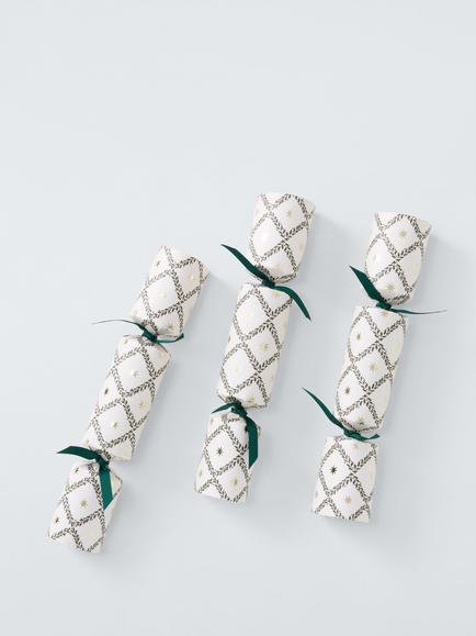 John Lewis Diamond Foliage Christmas Crackers, Pack of 10 - view 2, Cream