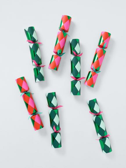 John Lewis Harlequin Xylophone Christmas Crackers, Pack of 8, Multi, Green/Pink Harlequin
