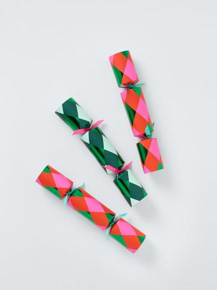 John Lewis Harlequin Xylophone Christmas Crackers, Pack of 8, Multi - view 2, Green/Pink Harlequin