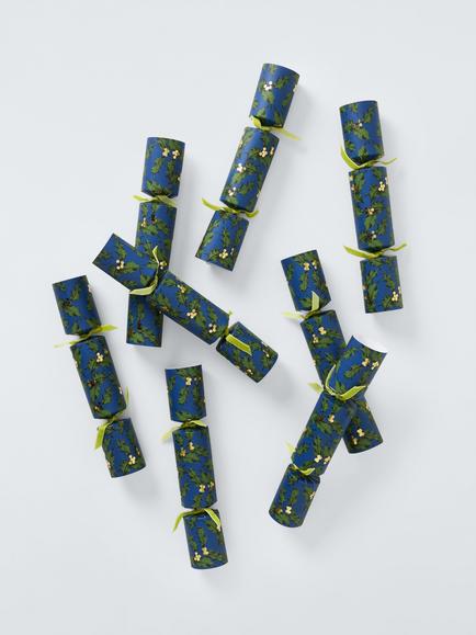 John Lewis Holly on Blue Crackers, Pack of 8, Midnight Blue
