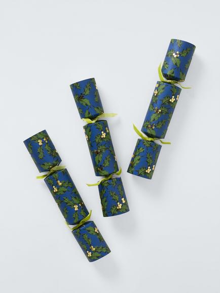 John Lewis Holly on Blue Crackers, Pack of 8 - view 2, Midnight Blue