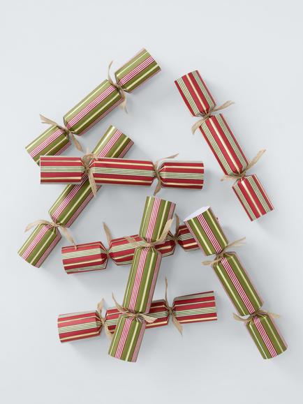John Lewis Striped Christmas Crackers, Pack of 8, Red And Green Stripe