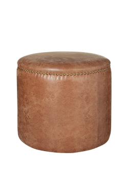 OKA Costellini Leather Ottoman, Tobacco, Aged Tobacco