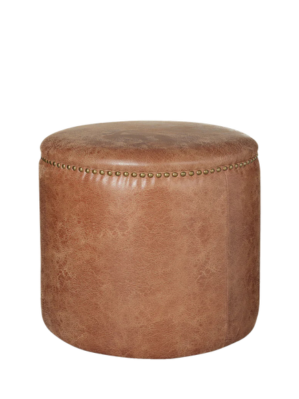 OKA Costellini Leather Ottoman, Tobacco, Aged Tobacco
