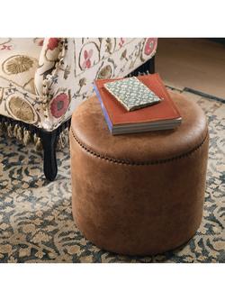 OKA Costellini Leather Ottoman, Tobacco - view 2, Aged Tobacco