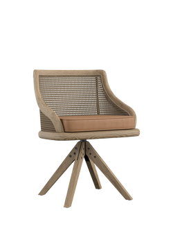 OKA Carlos Cane Swivel Chair, Weathered Oak, Weathered Oak