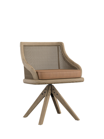 OKA Carlos Cane Swivel Chair, Weathered Oak, Weathered Oak