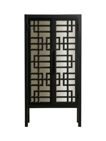 OKA Katsura Mirrored Cabinet, Black, Black