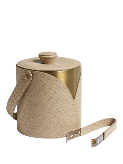 OKA Emsworth Leather Wrap Ice Bucket & Tongs, Taupe, Taupe