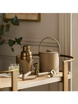 OKA Emsworth Leather Wrap Ice Bucket & Tongs, Taupe - view 2, Taupe