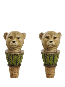 OKA Lakadema Leopard Bottle Stoppers, Set of 2, Green, Multi