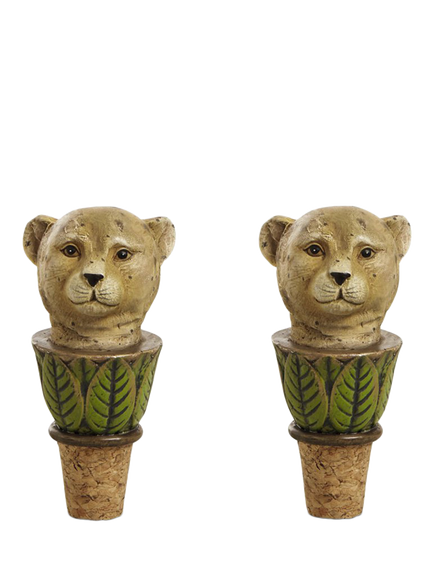 OKA Lakadema Leopard Bottle Stoppers, Set of 2, Green, Multi