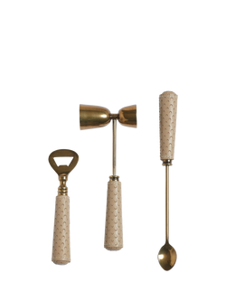 OKA Emsworth Leather Handle Cocktail Bar Utensils, Set of 3, Taupe, Taupe