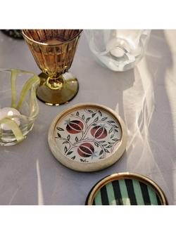 OKA Chitra Hand Painted Round Wood Coasters, Set of 4, Multi - view 2, Multi