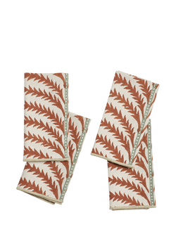 OKA Areca Palm Leaf Cotton Linen Blend Napkins, Set of 4, Earthy Red, Earthy Red
