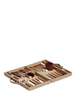 OKA Bennet Wood & Buffalo Leather Backgammon Set, Taupe, Taupe