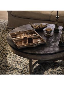 OKA Bennet Wood & Buffalo Leather Backgammon Set, Taupe - view 2, Taupe