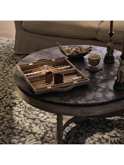OKA Bennet Wood & Buffalo Leather Backgammon Set, Taupe - view 2, Taupe