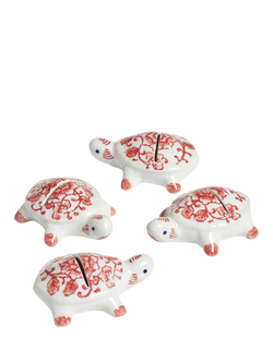 OKA Ceramic Turtle Card Holders, Set of 4, Red, Red