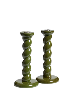 OKA Barley Twist Candle Holders, Set of 2, Spruce, Spruce