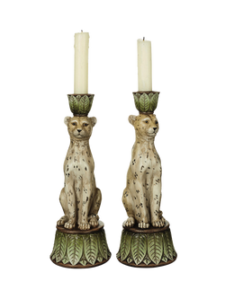 OKA Lakadema Leopard Candle Holders, Set of 2, Green, Multi
