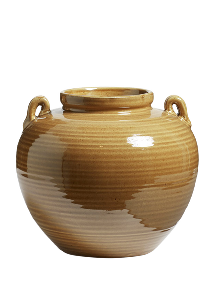 OKA Cicero Ceramic Pot Vase, H24cm, Mustard, Mustard