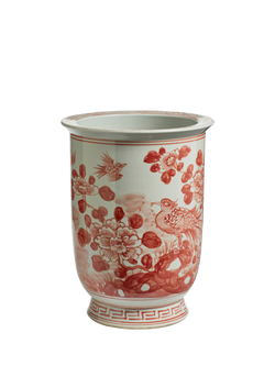 OKA Fenghuang Narrow Indoor Porcelain Planter, H34cm, Chinese Red, Chinese Red