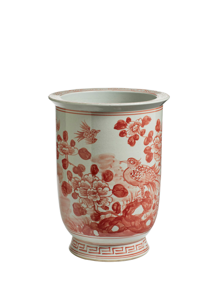 OKA Fenghuang Narrow Indoor Porcelain Planter, H34cm, Chinese Red, Chinese Red