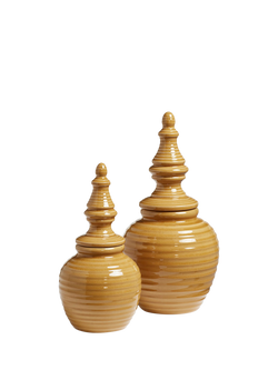 OKA Adorno Ceramic Lidded Containers, Set of 2, Mustard, Mustard