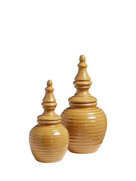 OKA Adorno Ceramic Lidded Containers, Set of 2, Mustard, Mustard