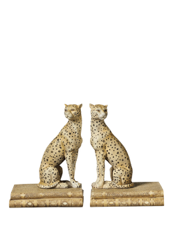 OKA Lakadema Leopard Bookends, Set of 2, Cream, Cream