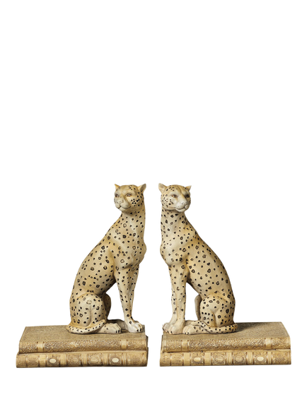 OKA Lakadema Leopard Bookends, Set of 2, Cream, Cream
