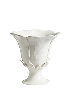 OKA Pampe Low Footed Petal Ceramic Vase, H42cm, White, White