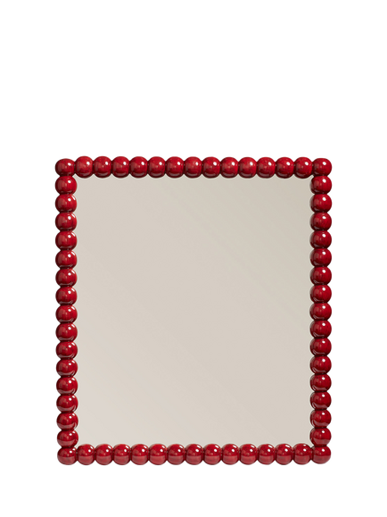 OKA Bobina Bobble Square Wall Mirror, 81 x 91cm, Chinese Red, Chinese Red