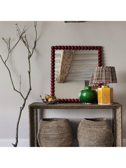 OKA Bobina Bobble Square Wall Mirror, 81 x 91cm, Chinese Red - view 2, Chinese Red