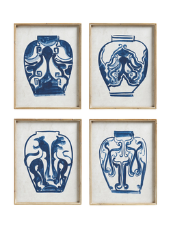 OKA Kraak Vase Framed Prints, Set of 4, 70 x 55cm, Indigo/White, Indigo/White
