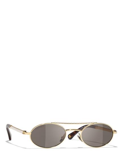 CHANEL Women's Mirrored Oval Sunglasses CH4297, Gold/Grey, Gold/Grey