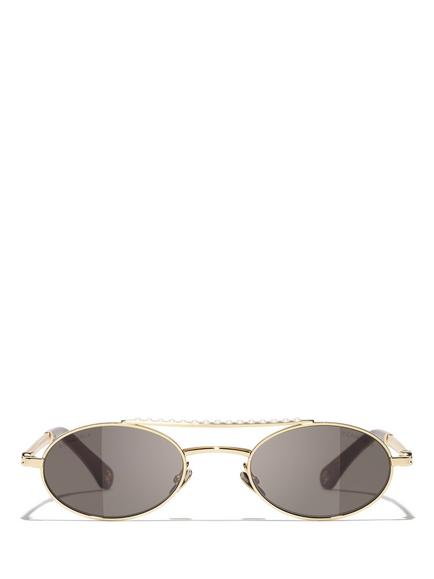 CHANEL Women's Mirrored Oval Sunglasses CH4297, Gold/Grey - view 2, Gold/Grey
