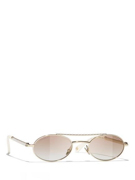 CHANEL Women's Mirrored Oval Sunglasses CH4297, Pale Gold/Pink, Pale Gold/Pink