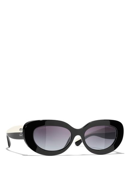 CHANEL Women's Gradient Oval Sunglasses CH5562, Black/Grey, Black/Grey