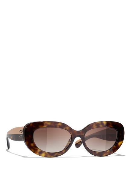 CHANEL Women's Gradient Oval Sunglasses CH5562, Dark Havana/Brown, Dark Havana/Brown