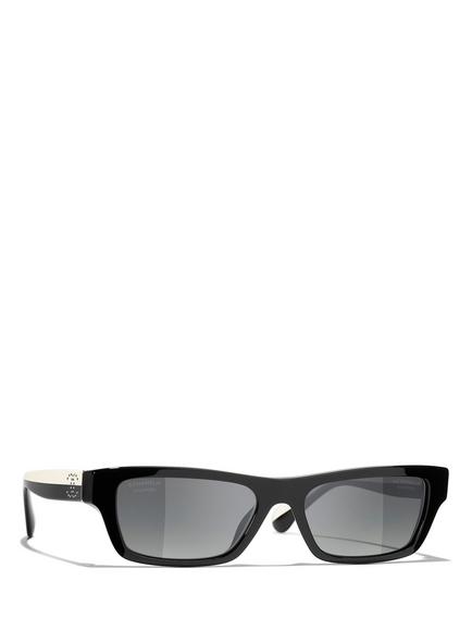 CHANEL Women's Polarised Rectangular Sunglasses CH5564, Black/Grey, Black/Grey