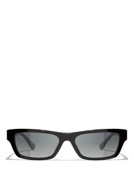 CHANEL Women's Polarised Rectangular Sunglasses CH5564, Black/Grey - view 2, Black/Grey