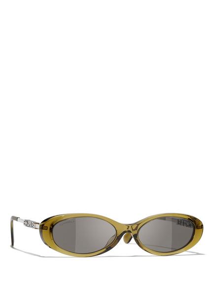 CHANEL Women's Oval Sunglasses CH55651742, Crystal Olive/Grey, Crystal Olive/Grey