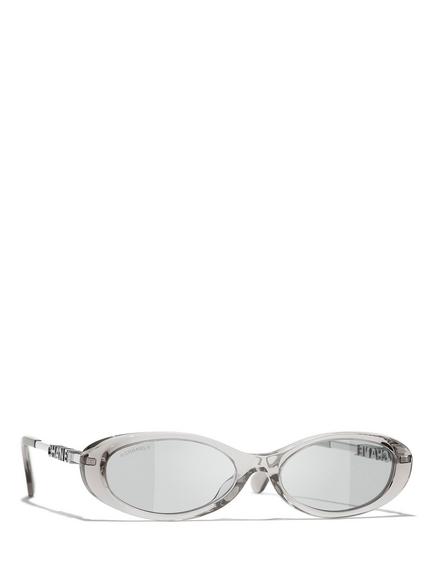 CHANEL Women's Mirrored Oval Sunglasses CH5565, Transparent Grey/Grey, Transparent Grey/Grey