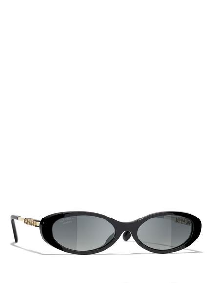 CHANEL Oval Polarised Sunglasses CH5565, Black, Black