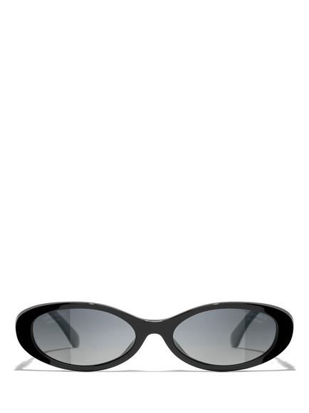 CHANEL Oval Polarised Sunglasses CH5565, Black - view 2, Black