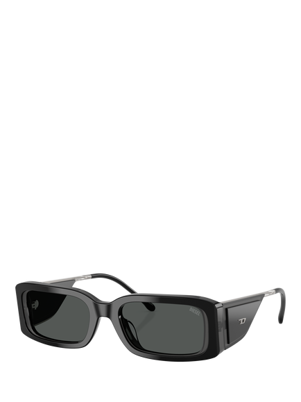 Diesel DL2017 Unisex Rectangular Sunglasses, Black/Grey, Black/Grey