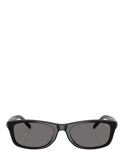 Diesel DL2018 Unisex Polarised Rectangular Sunglasses, Black/Grey - view 2, Black/Grey
